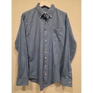 Peter Millar Blue Plaid Button Down Casual Dress Shirt Men's L